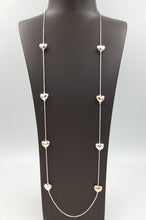 Load image into Gallery viewer, Long silver hearts necklace