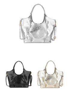 Metallic croc print large tote bag