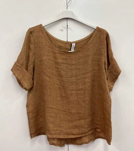 Linen button back crop top