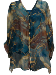 Marble print silk top with inner camisole