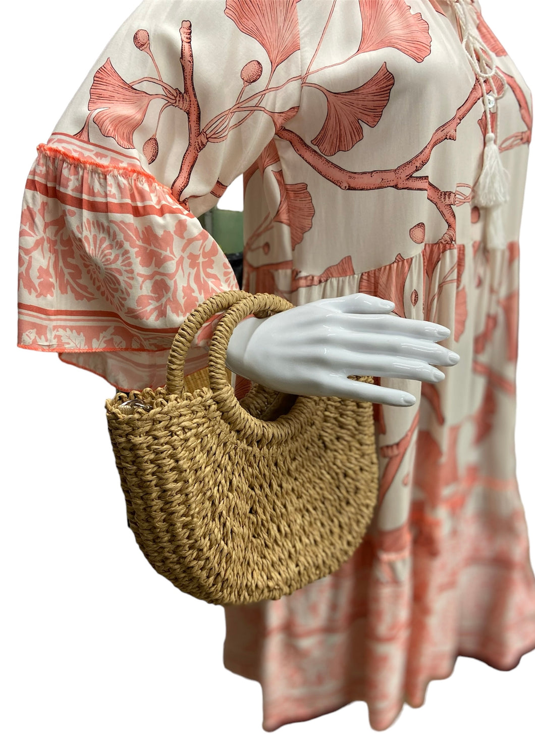 Small straw top handle bag with cross body strap
