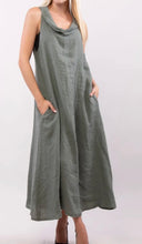 Load image into Gallery viewer, Cowl neck long length linen dress with pockets
