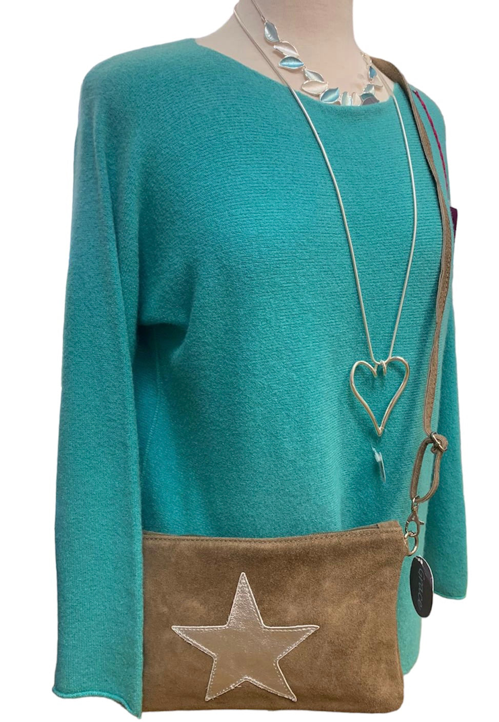 BELLA Suede leather silver star clutch bag