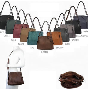 Two-tone slouch bag with adjustable shoulder strap