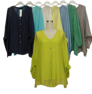 Plain silk buttoned shirt with inner camisole