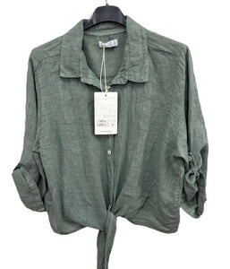 Linen tie front shirt/jacket
