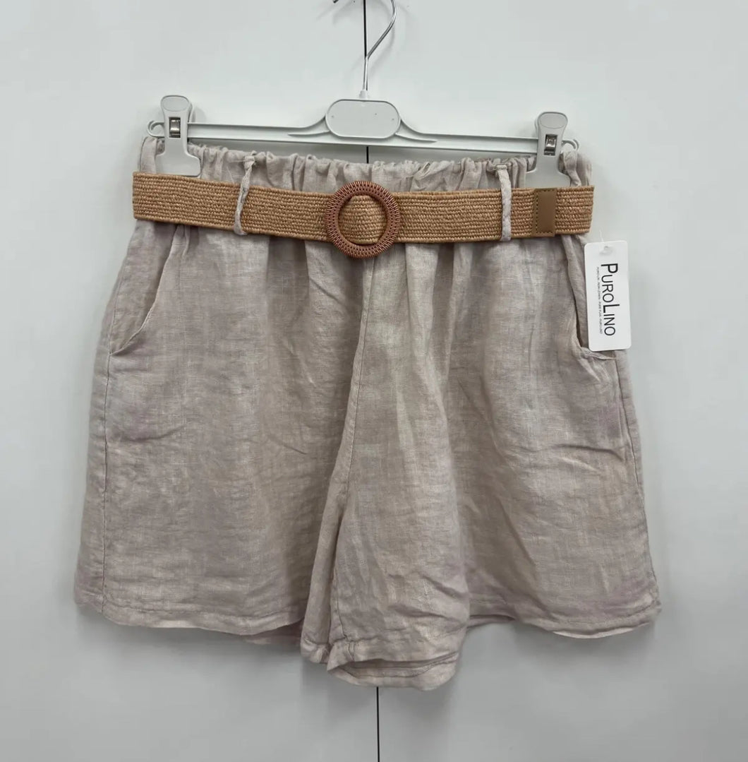 Linen belted shorts