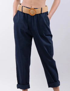 Cotton belted trousers