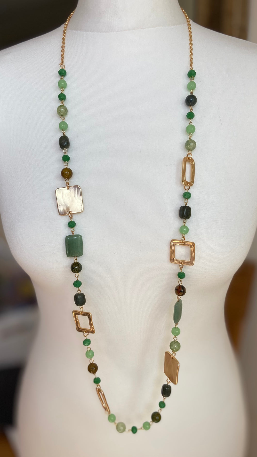 Gold and greens long necklace