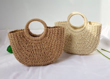 Load image into Gallery viewer, Small straw top handle bag with cross body strap
