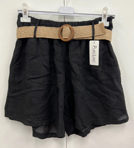 Linen belted shorts