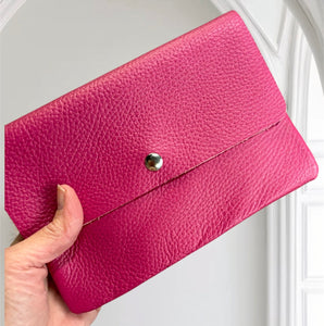 TESSA  Italian leather clutch bag with shoulder strap