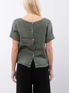 Linen button back crop top