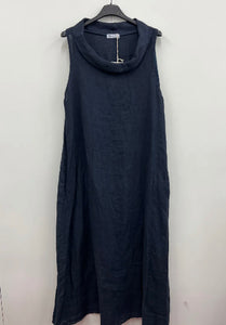 Cowl neck long length linen dress with pockets
