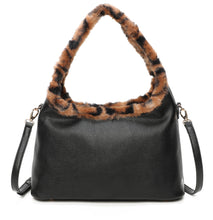 Load image into Gallery viewer, Faux fur trimmed hobo bag
