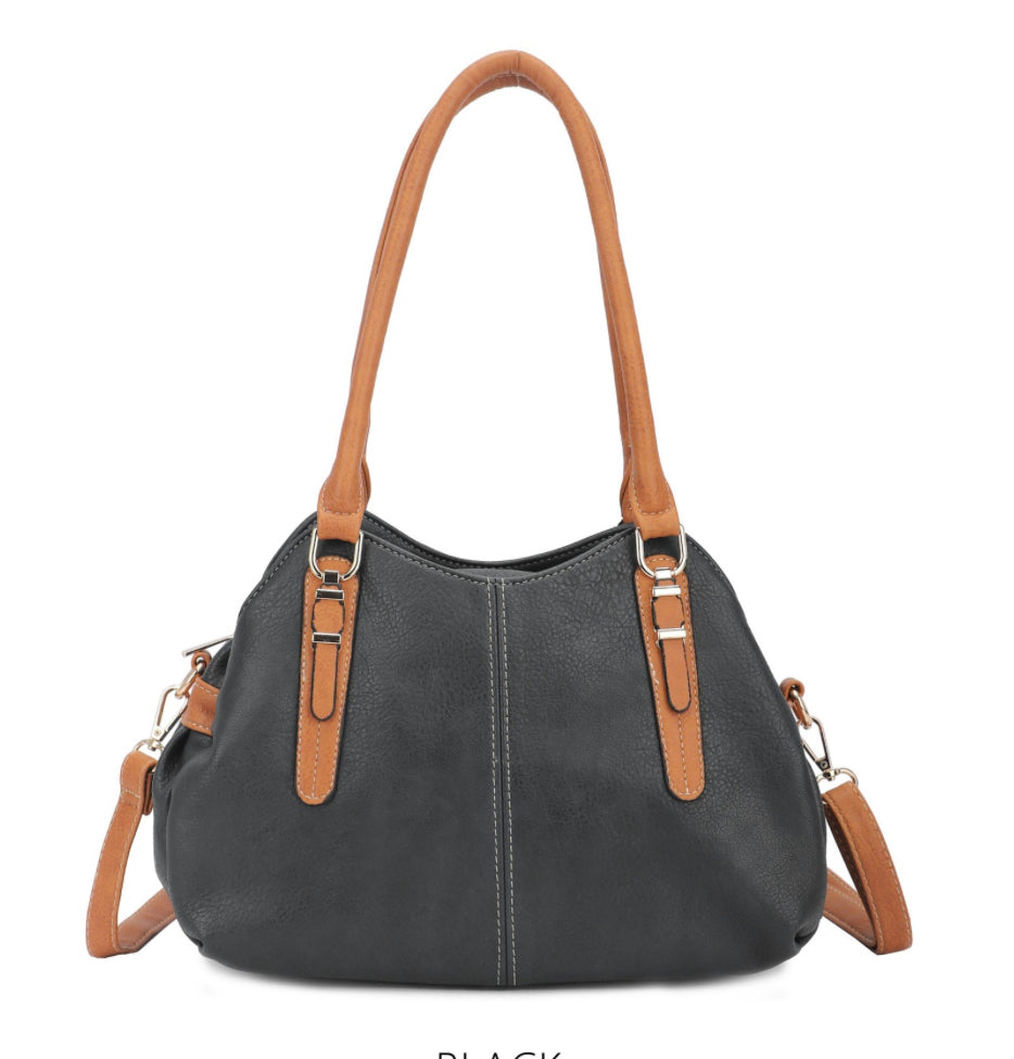 Triple compartment shoulder bag