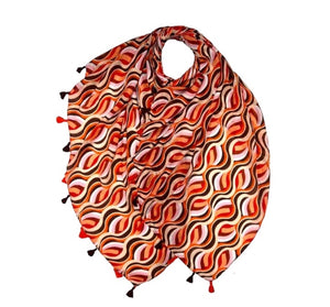 Retro Waves printed scarf with tassels