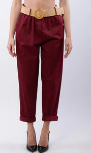 Cotton belted trousers