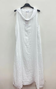 Cowl neck long length linen dress with pockets