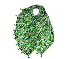 Load image into Gallery viewer, Retro Waves printed scarf with tassels
