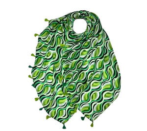 Retro Waves printed scarf with tassels