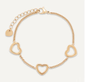 Hearts clasp bracelet in rhodium silver or gold
