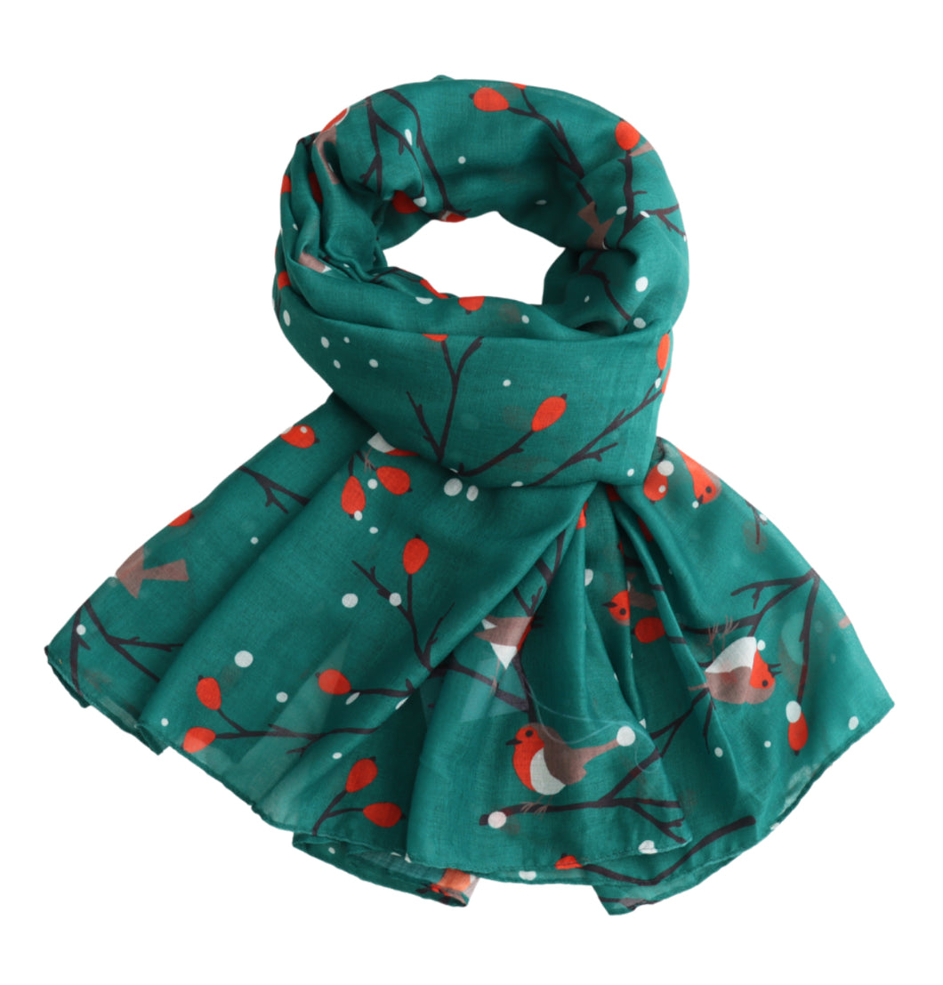 Robins on branches scarf