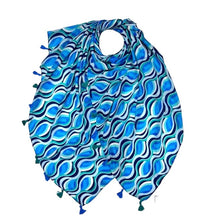 Load image into Gallery viewer, Retro Waves printed scarf with tassels
