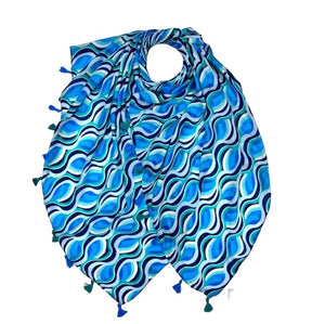 Retro Waves printed scarf with tassels