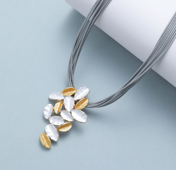 Silver & gold leaves pendant necklace