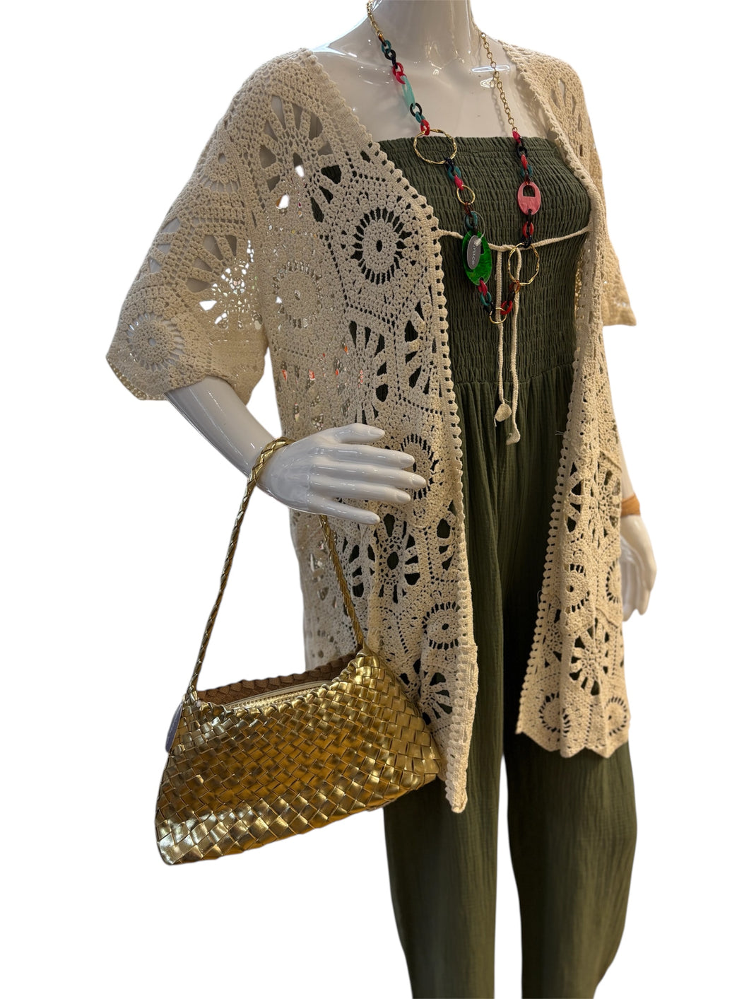 Woven metallic shoulder bag