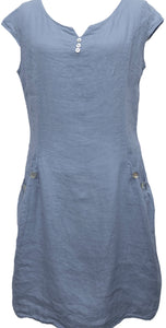 Plain linen button dress with side pockets