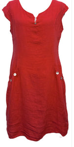 Plain linen button dress with side pockets