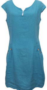 Plain linen button dress with side pockets