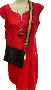 Plain linen button dress with side pockets
