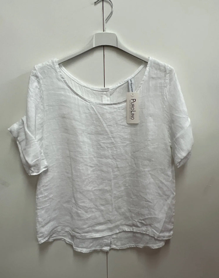 Linen button back crop top