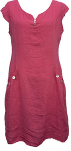 Plain linen button dress with side pockets