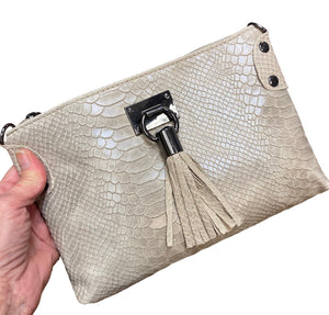 TESSA  Italian leather clutch bag with shoulder strap