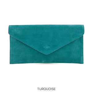 Suede leather envelope clutch