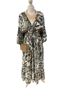 Floral shirred waist midi dress