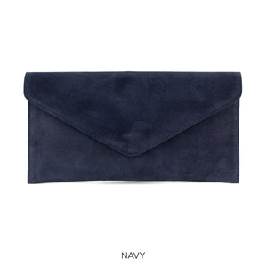 Suede leather envelope clutch