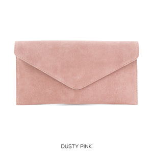 Suede leather envelope clutch