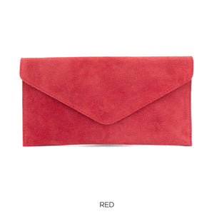 Suede leather envelope clutch