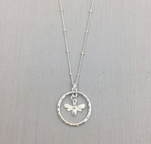 Silver bee necklace