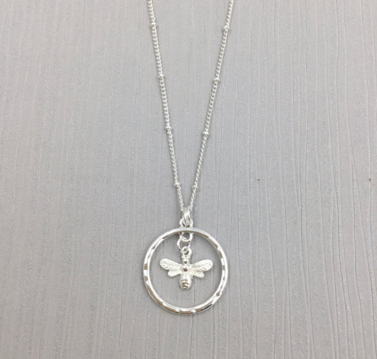 Silver bee necklace