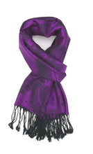 Load image into Gallery viewer, Peacock Feather print pashmina in purple, pink &amp; turquoise

