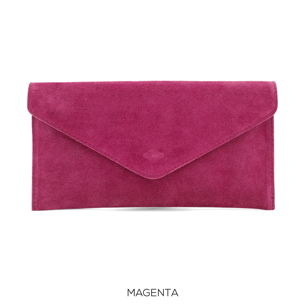 Suede leather envelope clutch
