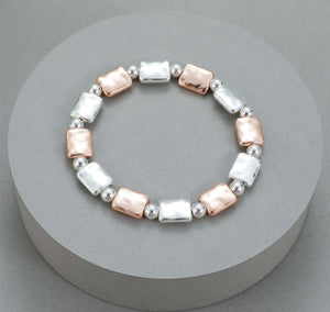 Two tone elasticated squares bracelet