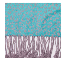 Load image into Gallery viewer, Leopard print pashmina in turquoise, red, pink and grey
