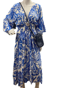 Floral shirred waist midi dress